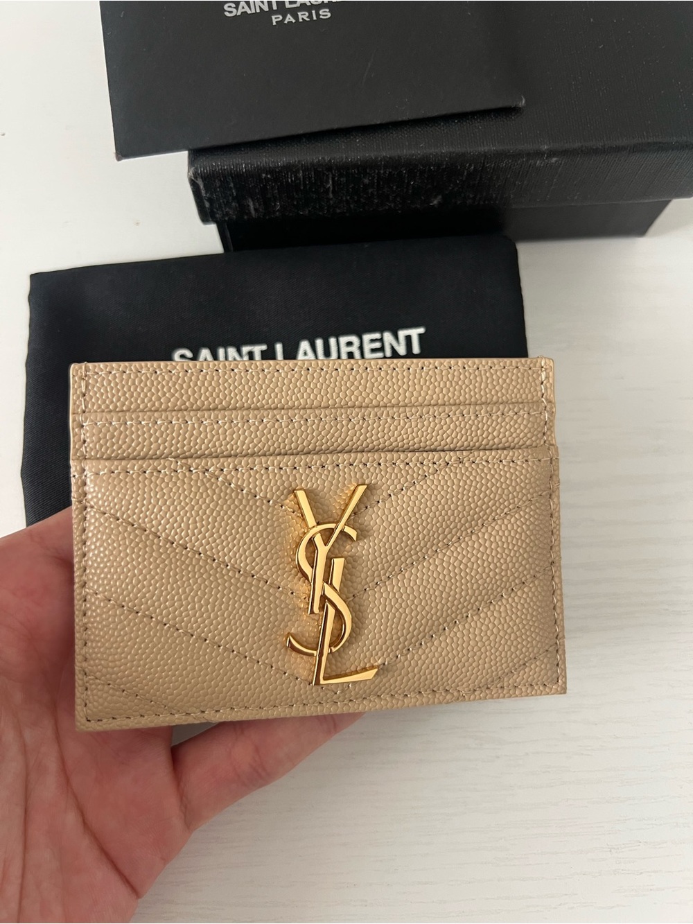 Saint Laurent Beige Leather YSL Logo Card Case - Picture 4 of 11